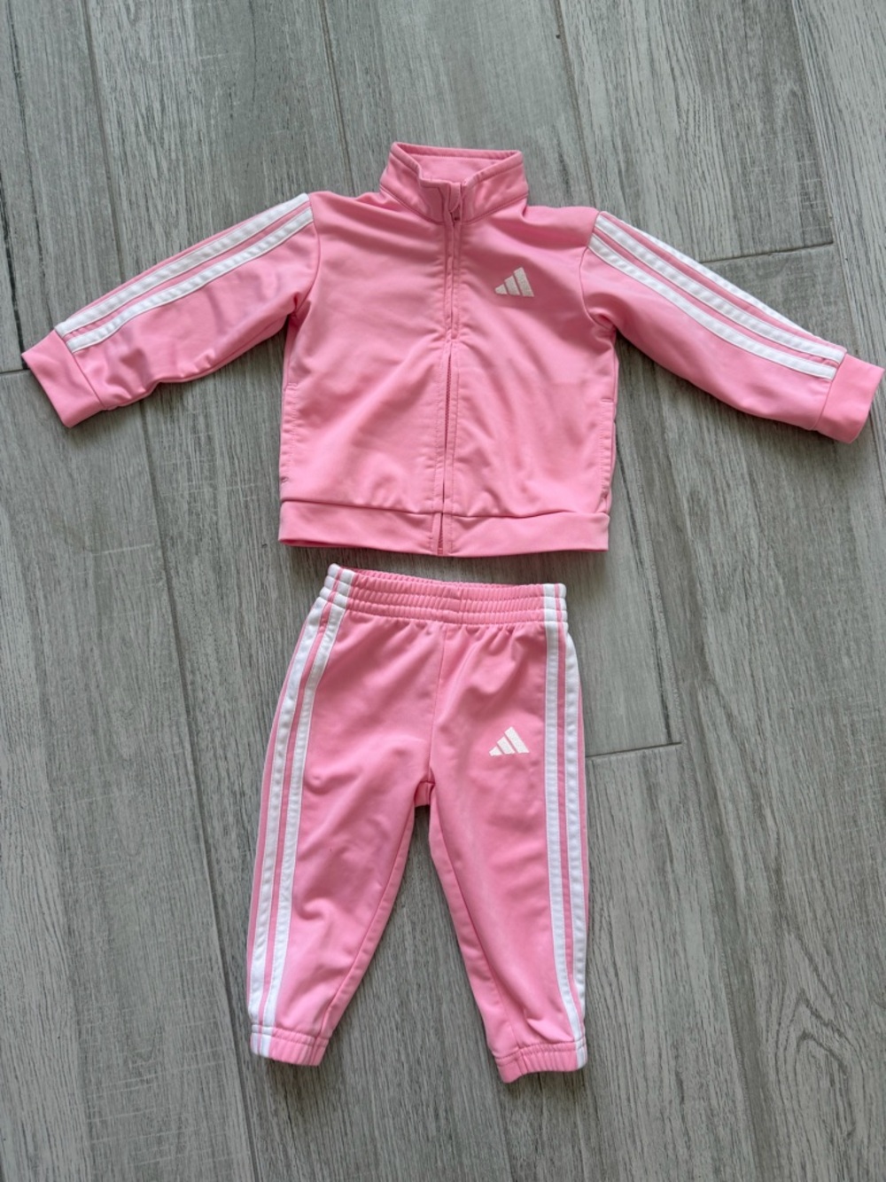 adidas Pink & White Two-Piece Track Set for Kids